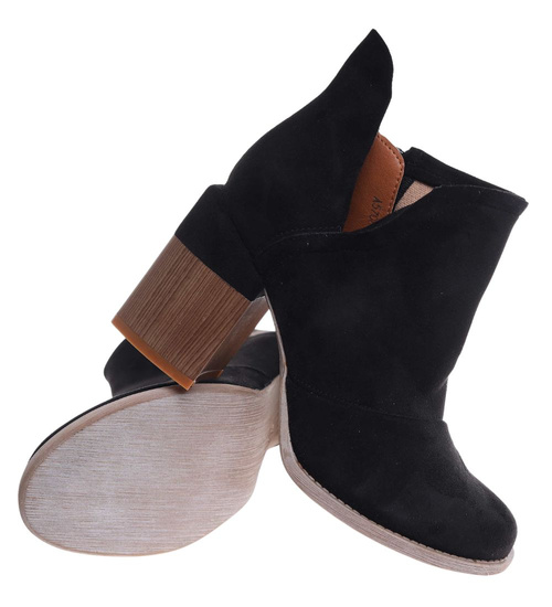 Botki damskie na szerokim słupku Czarne /J5-3  6767 T200/ 