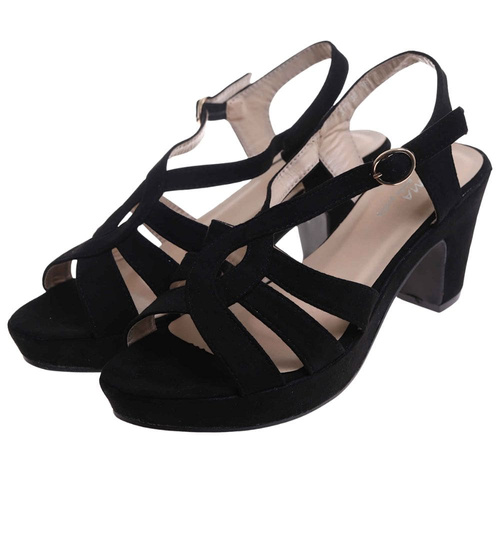 Sandały damskie Czarne sandały na grubym obcasie /E5-1 17811 G185 +h2/