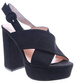 Czarne sandały damskie na obcasie i platformie /G7-2 14381 T360/