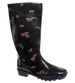 Kalosze damskie Czarne wysokie gumiaki w kwiaty /C3-1 17792 T349/