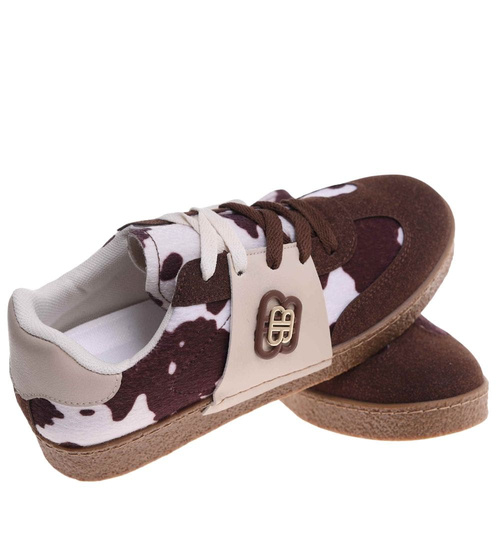 Brązowe wiązane sneakersy buty sportowe /G9-3 18024 T683