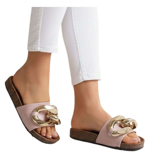 Różowe klapki damskie z łańcuchem /C7-2 13119 T204/