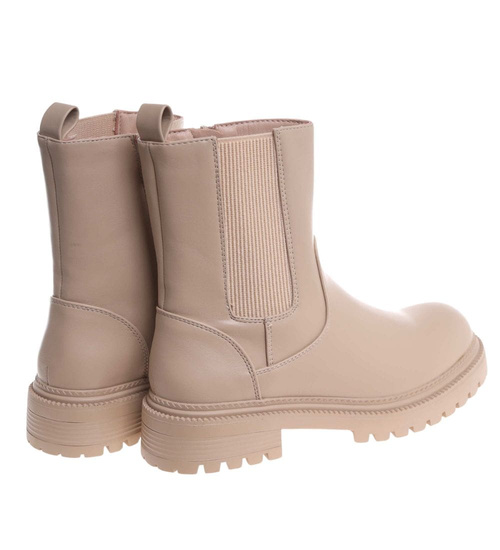 Beżowe botki damskie z ociepleniem /A4-2 18501 T238/