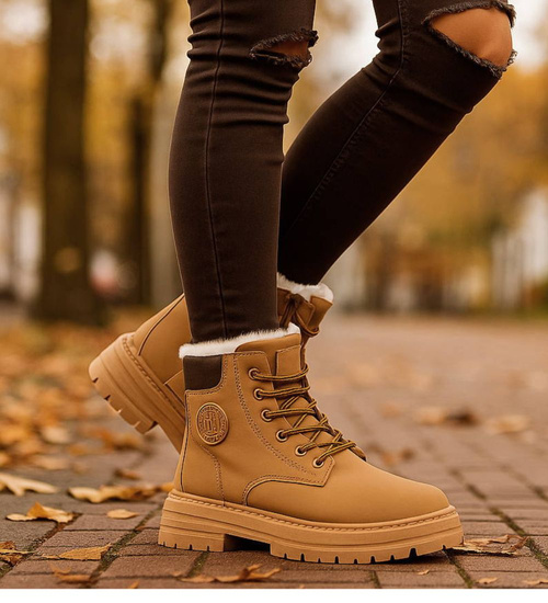 Karmelowe botki trapery z ociepleniem /G7-1 18452 T342/