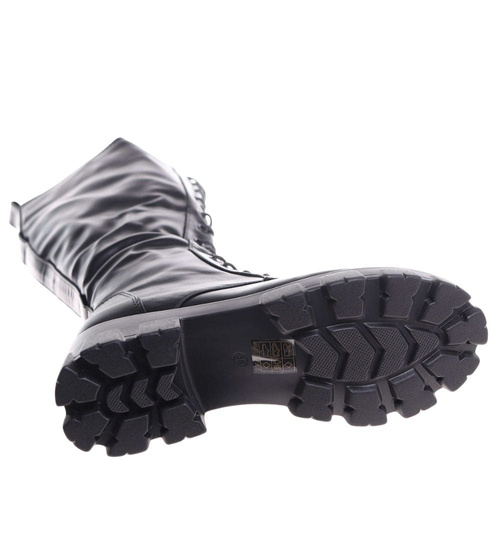 Wysokie wiązane glany damskie Czarne /A9-1 12550 T592/