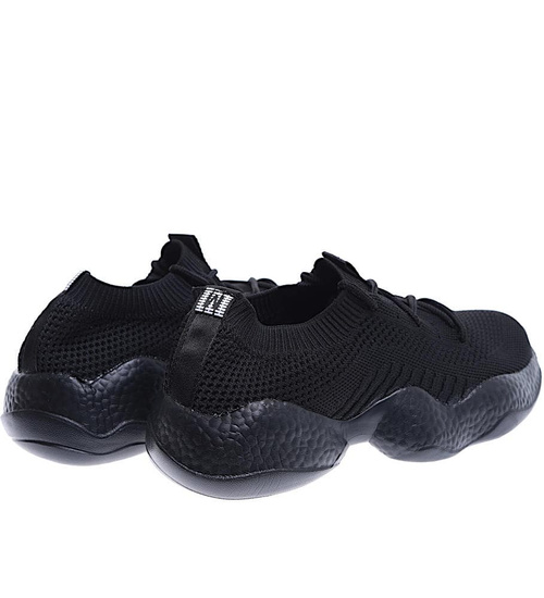 Lekkie sznurowane czarne buty sportowe damskie /A1-3 15727A T184/