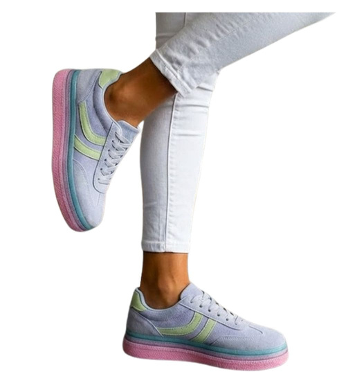 Niebieskie wiązane sneakersy buty sportowe /A3-2 17881 T688