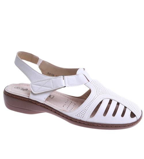 Białe ażurowe sandały damskie z paseczkiem /C5-3 17614 T233/