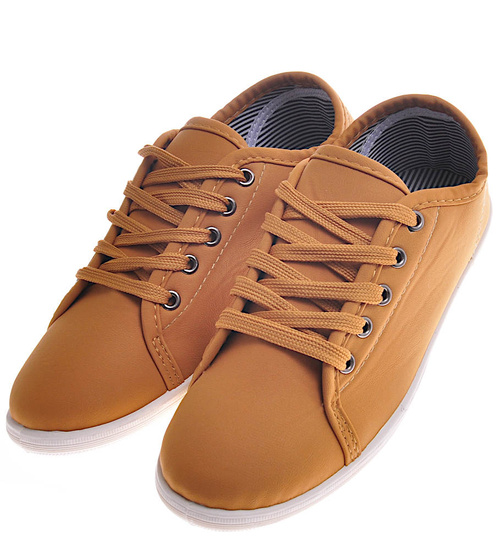 Wiązane camelowe tenisówki /A4-3 11610 T161/