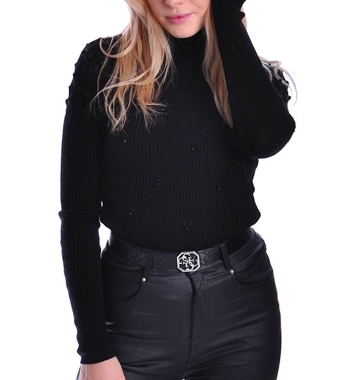 Czarny damski golf z perełkami /G5-1 UB394 T197/