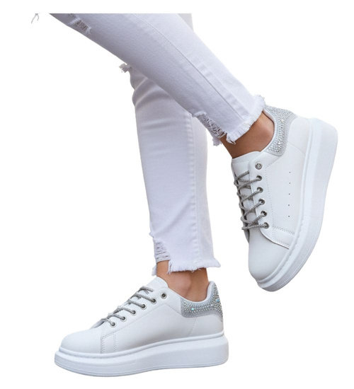 Białe wiosenne trampki damskie na platformie /A6-3 14622 T640/