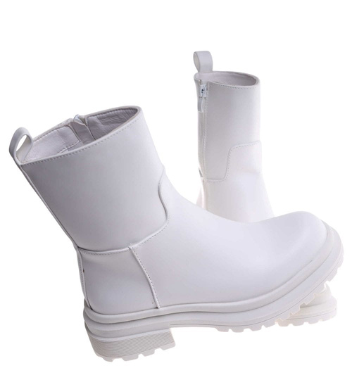 Botki damskie na płaskim obcasie Białe /A10-3 18262 W187 +H2/