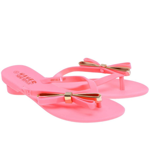 Pomarańczowe klapki japonki z kokardą /D7-2 16262 T085/