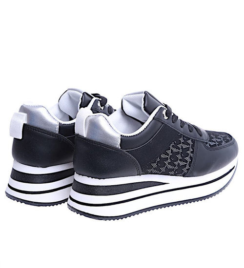 Czarne trampki sneakersy damskie na koturnie /D6-1 14787 T382/