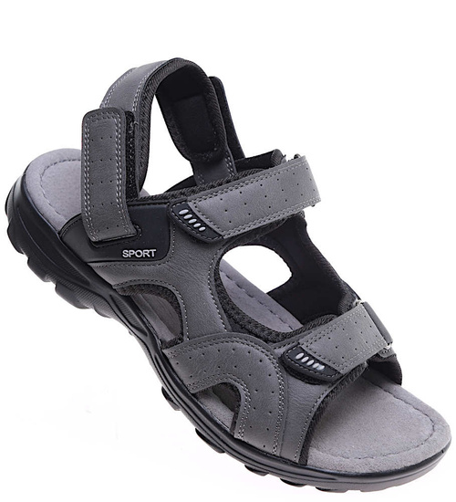 Szare męskie sandały na rzepy /C5-3 16152 S435/