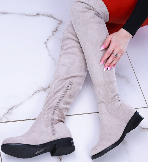 Szare płaskie kozaki z wysoką cholewką /E4-3 14885 T563/