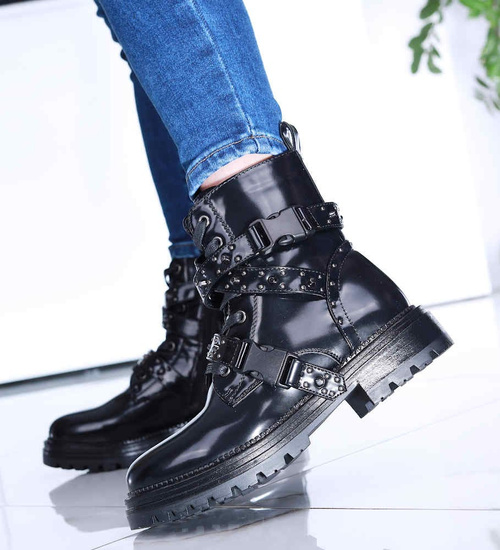 Ocieplane czarne trapery damskie z ćwiekami/A5-1 15442 S345/