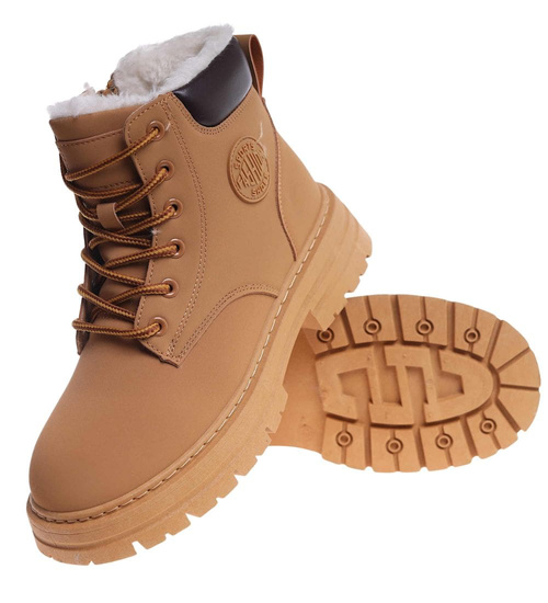 Karmelowe botki trapery z ociepleniem /G7-1 18452 T342/