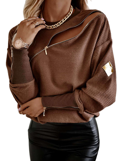 Brązowa bluza damska z suwakami O'LB /H UB675 L141/