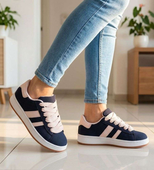 Granatowe sznurowane trampki damskie /A8-3 18817 W385/