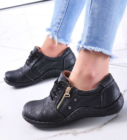 Lekko ocieplone czarne półbuty z wiązaniami /D3-3 12887 T292/ Lekko ocieplone czarne półbuty z wiązaniami /D3-3 12887 T292/