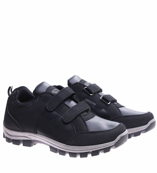 Czarne męskie buty trekkingowe na rzepy /B6-3 16981 T388/