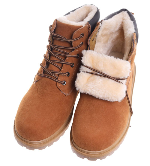 Zimowe karmelowe ocieplane trapery męskie /E3-3 18355 T489/