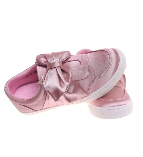 Wsuwane różowe damskie sneakersy z kokardą ost509