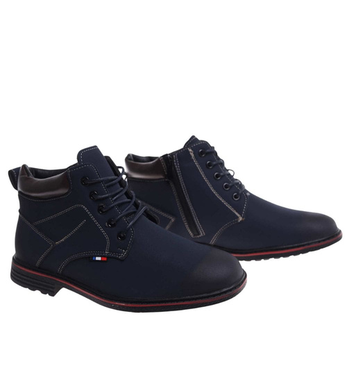 Wysokie zimowe botki męskie Granatowe /D4-1 18457 T389/