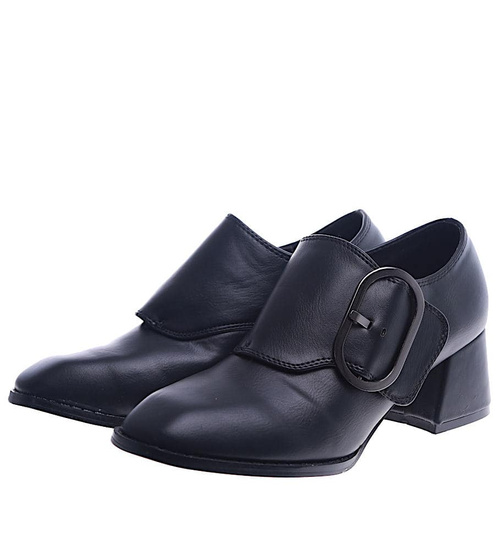 Czarne botki damskie na szerokim obcasie /C2-3 13480 S144/