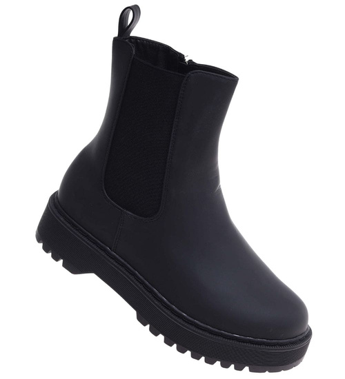 Czarne matowe dziewczęce botki ocieplane /G11-3 18376 T188/