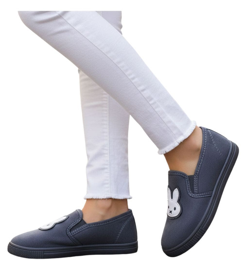 Ciemno szare wsuwane trampki slip on z króliczkiem /A1-2 15763 T141/