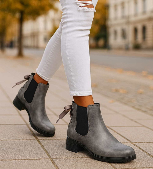 Wsuwane szare botki damskie /E3-3 18310 T300/