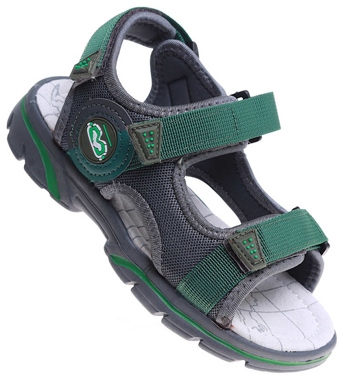 Szaro zielone sandały chłopięce na rzepy /G1-2 16037 T187/