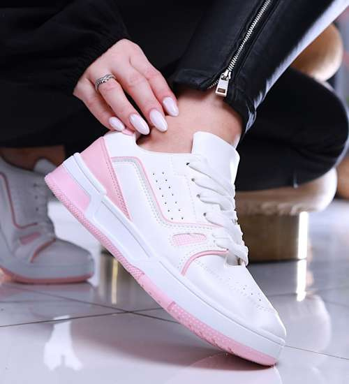 Biało różowe damskie buty sportowe /C7-2 14005 S372/