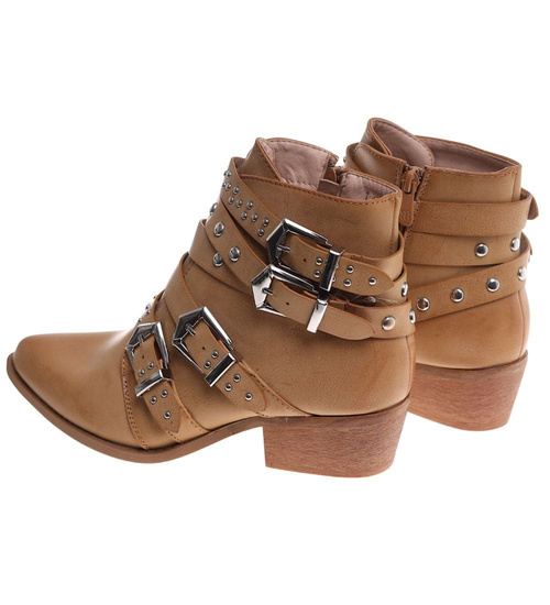 Karmelowe botki kowbojki z ćwiekami /E10-3 9349 S290/