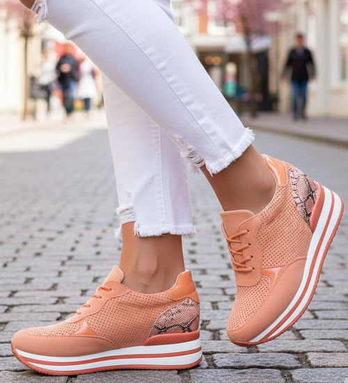 Pomarańczowe trampki na koturnie /D2-3 12393 S394/