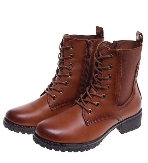 Karmelowe botki trapery damskie /G8-3 18272 W388/