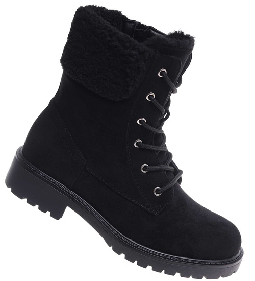 Czarne ocieplane botki workery sznurowane /A10-1 18576 W386/