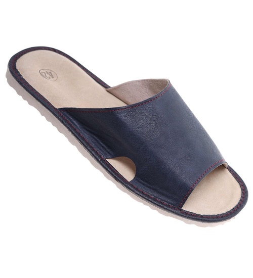 Grantowe męskie klapki domowe ze skóry naturalnej /B6-1 4980 S175/