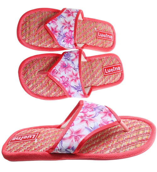 Czerwone materiałowe kapcie damskie japonki /D7-1 17582 T2-5/