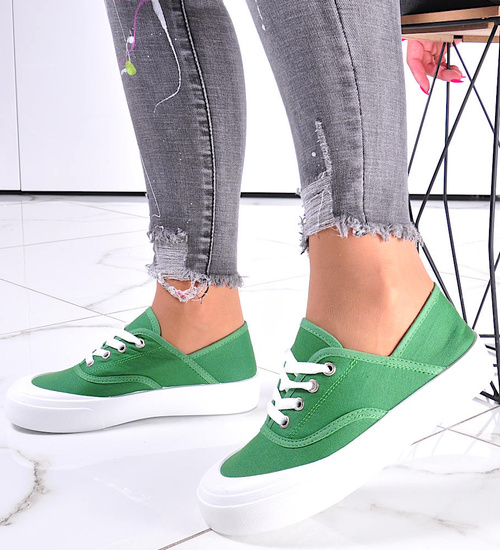 Zielone wiązane trampki na platformie /D2-2 12255 S292/