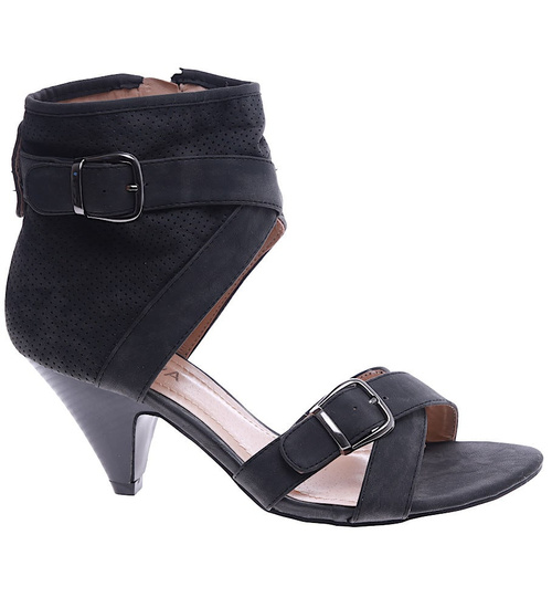 Czarne sandały damskie na niskim obcasie /D8-3 14376 T069/