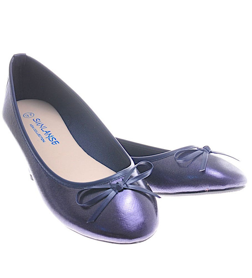 Granatowe damskie balerinki z kokardą /E6-3 2850 S059/