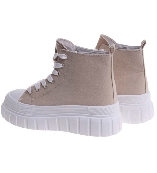 Beżowe trampki damskie na platformie /C7-2 9144 S495/