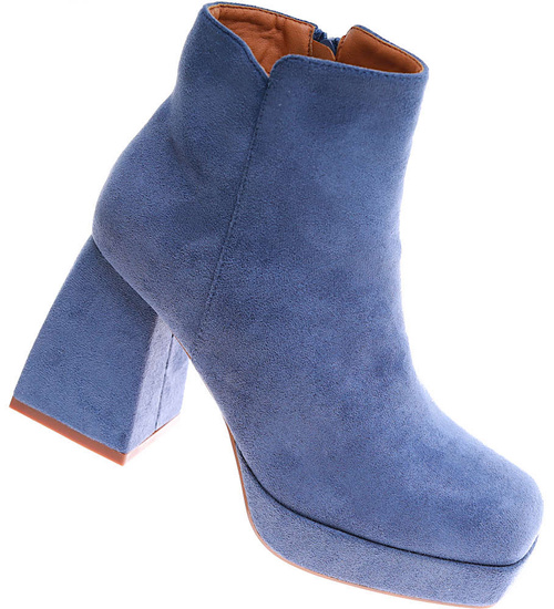 Granatowe botki damskie na obcasie i platformie /B4-1 16869 G281/