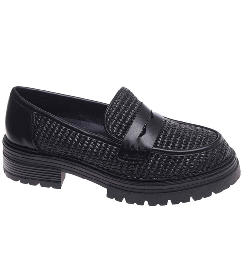 Czarne półbuty loafersy damskie /B6-3 18236 W142/