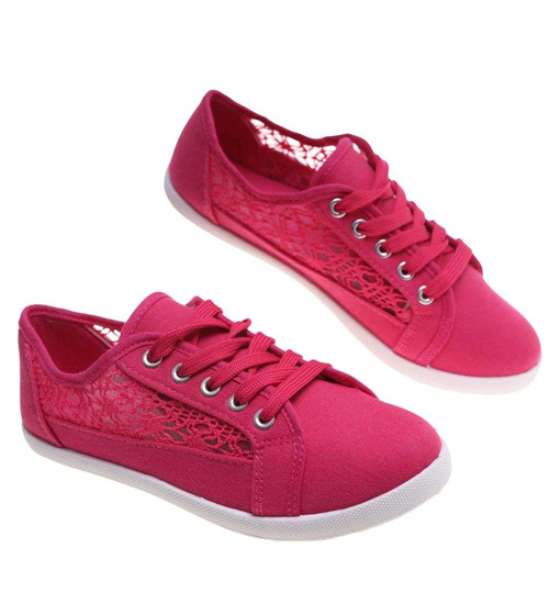 Ażurowe fuksjowe koronkowe tenisówki /G1-2 18740 T077/