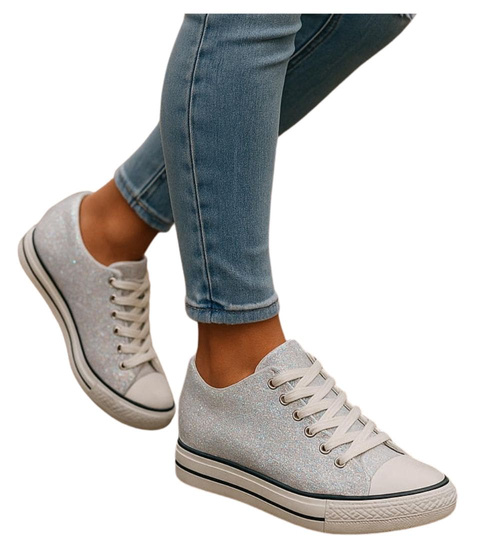 Białe trampki sneakersy na niskim koturnie /G8-1 16615 T096/