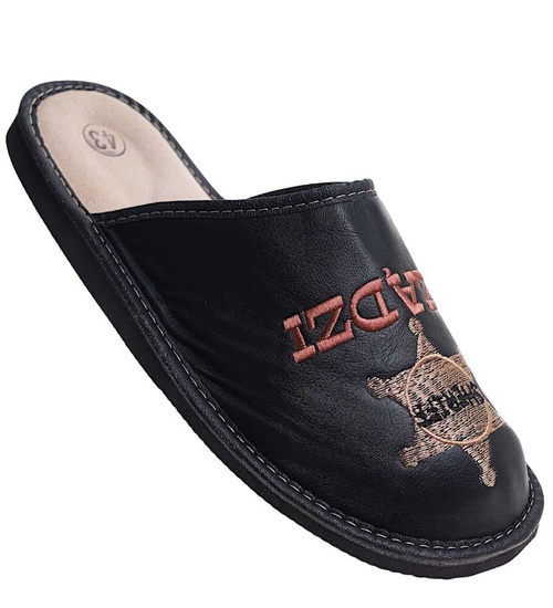 Skórzane kapcie męskie na prezent Dziadek Rządzi /C1-1 6642 S196/